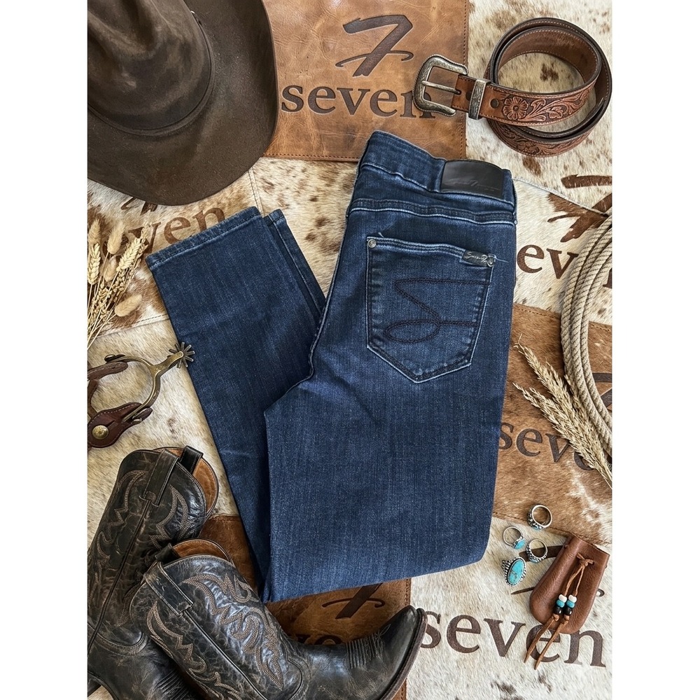 Seven7 Women Dark Wash Skinny Jeansโ Blue Denim 8 High Rise Stretch boho western